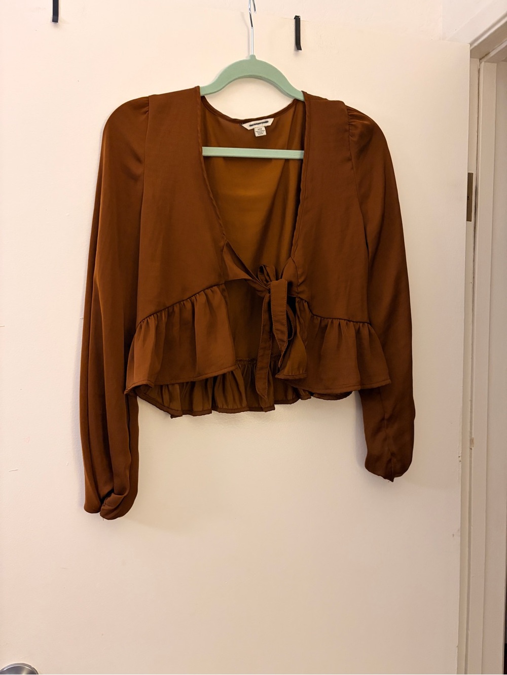 American Eagle Brown Ruffle Tie-Front Blouse